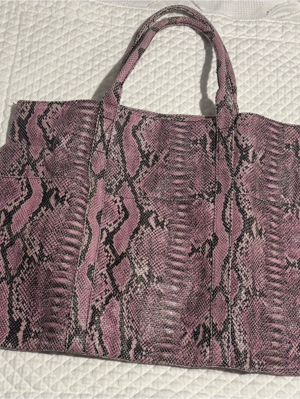 BCBGMaxAzria Pink and Black Snake-Print Tote NWOT